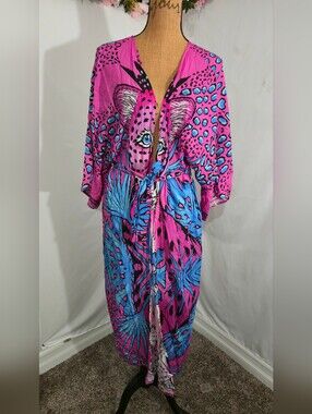 Vibrant Pink & Blue Animal Print Swim Sarong Cover-Up